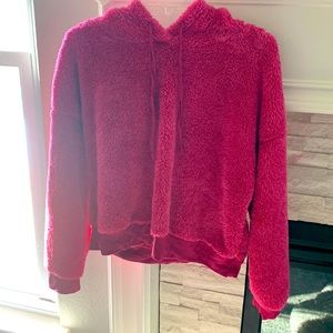 Pink fuzzy cropped Honey&Sparkle sweatshirt with hood